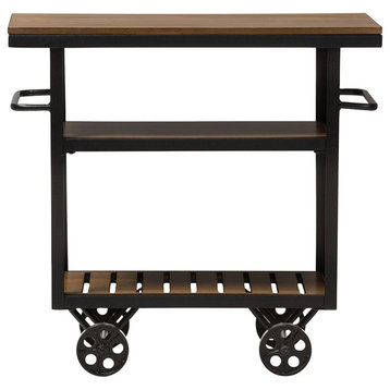 Kennedy Rustic Antique Black Textured Metal Distressed Wood Mobile Serving Cart