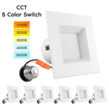 4" Square Recessed LED Lights 5 CCT Dimmable 750lm 6-Pack