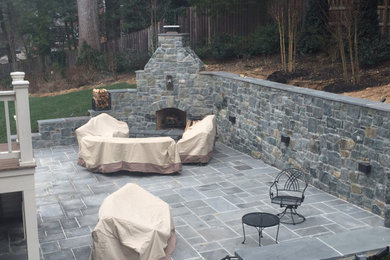 Flagstone Patio , Stone Walls and Outdoor Fireplace
