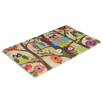 Vinyl Backed Forrest Owls Printed 0.5" Thick Coco Doormat