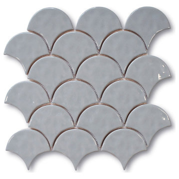 Gray Ceramic 3.5" x 3.25" Fish Scale Mosaic Tiles - Sample Swatch
