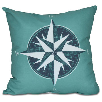 Compass, Geometric Print Outdoor Pillow, Green, 20"x20"