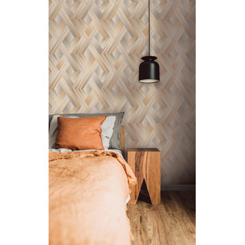 Soft Vignette Geometric Stripes Wallpaper Roll, Beige and Orange, Double Roll