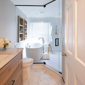 Wet Room Oasis versus Cigar Lounge Style in Dual Bath Remodel