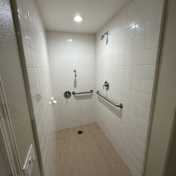 Curbless Shower Remodel — 24x48 Tile, Mitered Edges, Full Waterproofing