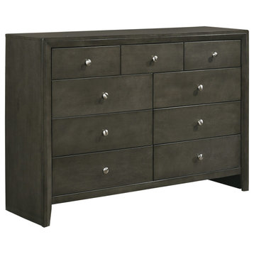 9 Drawers Dresser With Metal Handles, Mod Gray