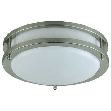 T9 22W Circular Ceiling Lamp, Brushed Steel Finish, Glass