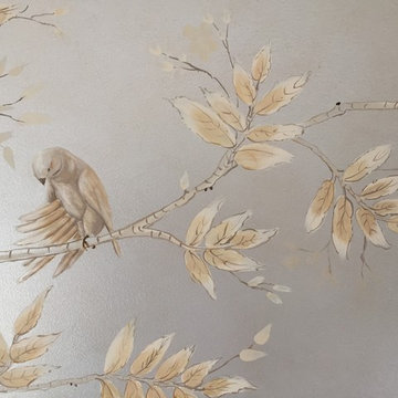 Tree Mural: Close-Up: Stylized Silverleaf Finish with Birds, Trees and Foliage