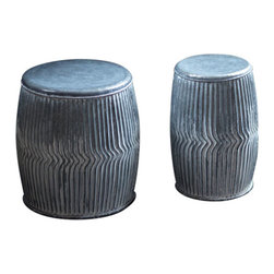 Vagabond Vintage - S/2 Galvanized Dolly Stool Planters - Accent And Garden Stools