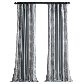 Chai Silver Embroidered FauxSilk Taffeta Curtain Single Panel, 50"x108"