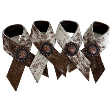 Peppered Brown White Cowhide Concho Napkin Rings