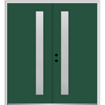 60"x80" 1-Lite Frosted RH-Inswing Painted Fiberglass Double Door, 6-9/16" Frame