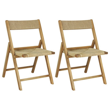 Kiawah Coastal Modern Wood Woven Seagrass Folding Chair, Natural, Set of 2