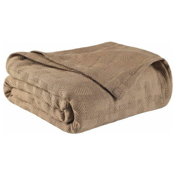 100% Cotton Basketweave Thermal Woven Blanket, Taupe, Full/Queen