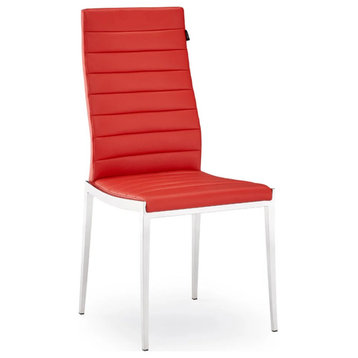 Modern Tryton Dining Chair Red Leatherette Polished Stainless Steel Legs