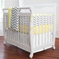 Gray and Yellow Zig Zag Mini Crib Bedding - Baby Bedding