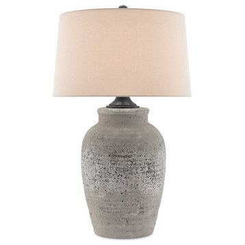 Quest 1 Light Table Lamps, Rustic Gray/Aged Black with Sand Linen Shade