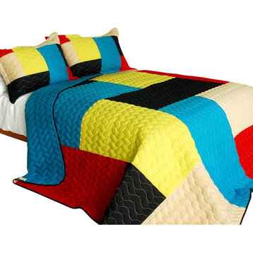 Love in Sunlight 3PC Vermicelli-Quilted Patchwork Quilt Set (Full/Queen Size)
