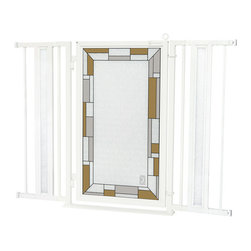 Fusion Gates - Fusion Gate with Bauhaus Border Design, White Pearl, 36"-52" - Dog Gates