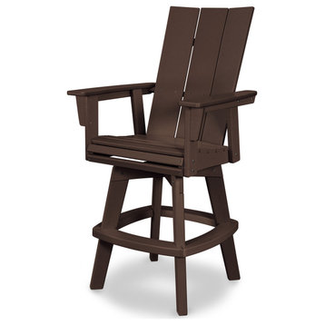 POLYWOOD Modern Adirondack Swivel Bar Chair, Mahogany