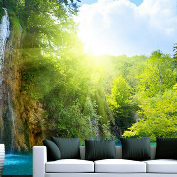 3d mural wallpaper waterfalls sunshine