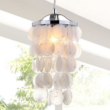 Cayla 7" Seashell Chandelier Pendant, White and Chrome