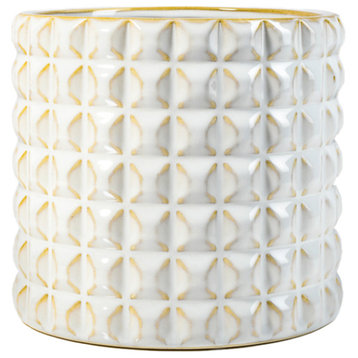 Serene Spaces Living White Studded Ceramic Cylinder Vase, Large
