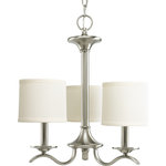 Progress Lighting - Progress Lighting 3-60W Candle Chandelier, Brushed Nickel - Harkening back to a simpler time, the Inspire Collection freshens traditional forms with flowing lines. Waving metal arms rush from the center to gracefully support off-white linen shades in this three-light chandelier in Brushed Nickel