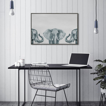 "Elephant Poses III" Floater Framed Painting Print on Canvas