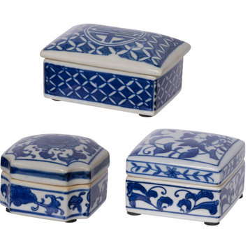 Leith Blue-and-White Decorative Decorative Box, Blue/White