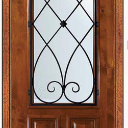 Pre-hung Single Door 96 Wood Alder Charleston 2/3 Lite Wrought Iron - Front Doors