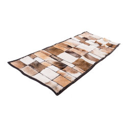 Modern Handmade Cowhide Patchwork Area Rug, Rectangle, Brown White, 4'7"x2'0" - Hall And Stair Runners