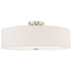 Livex Lighting - Livex Lighting 5 Light Steel Ceiling Mount With Brushed Nickel Finish 52141-91 - Add style to any room with this elegant semi flush mount. The design features a beautiful hand crafted oatmeal fabric hardback drum shade in a stylish brushed nickel.