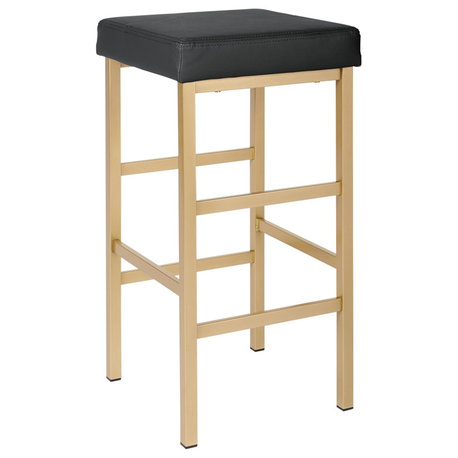 OSP Home Furnishings 30" Gold Backless Stool in Black Vinyl