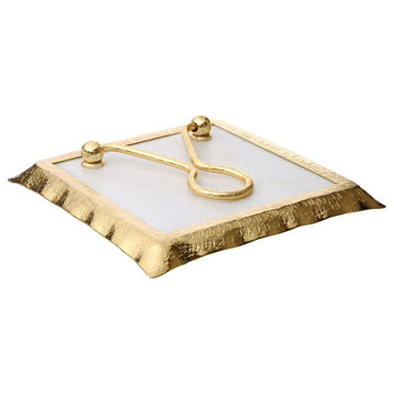 Classic Touch Square Marble Napkin Holder With Gold Rim - 7.75"L