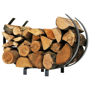 Handcrafted Indoor & Outdoor Large U-Shaped Fireplace Log Rack Hammered Steel