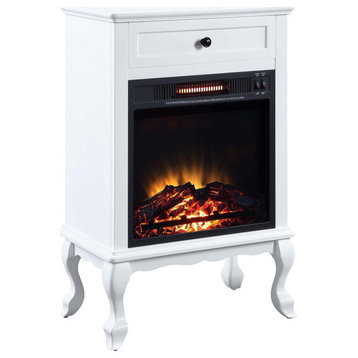 Electric Fireplace Infrared Heater With 1 Drawer, White