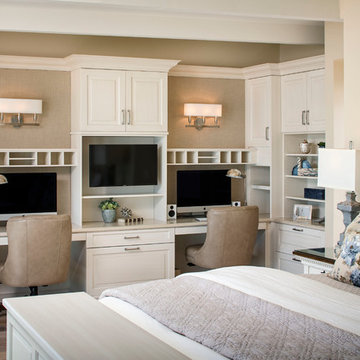 Bedroom with Off White Built In His and Hers Desks