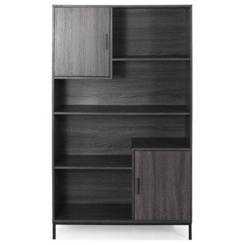 Joanne Contemporary Faux Wood Cube Unit Bookcase, Dark Gray/Black
