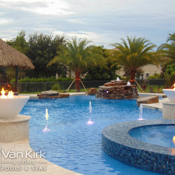 Custom Pool with Rock Waterfall and Wet Edge Spa in Davie, Florida