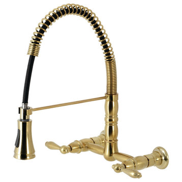 GS1247AL Two-Handle Wall-Mount Pull-Down Sprayer Kitchen Faucet, Brushed Brass