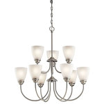 Kichler Lighting - Kichler Lighting 43639NIL18 Jolie - 28" 90W 9 LED Large Chandelier - Enjoy the splendor of this Brushed Nickel 9 light LED chandelier from the refreshing Jolie Collection. The clean lines are beautifully accented by satin etched glass. Jolie is the perfect transitional style for a variety of homes.