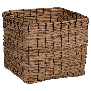 Malea Banana Fiber and Black Cotton Rope Hand Woven Square Shaped Storage Basket