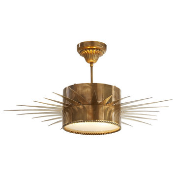 Soleil Large Semi-Flush in Hand-Rubbed Antique Brass with Frosted Glass