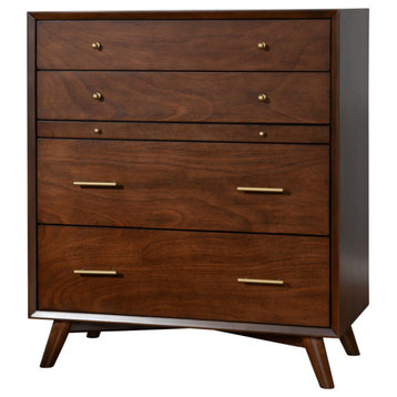 Flynn Mid Century Modern 4 Drawer Chest With Pull Out Tray, Walnut