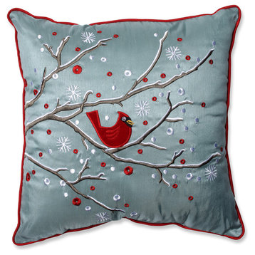 Holiday Cardinal on Snowy Branch Throw Pillow
