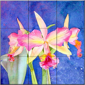 Tile Mural, Orchid by Lynnea Washburn