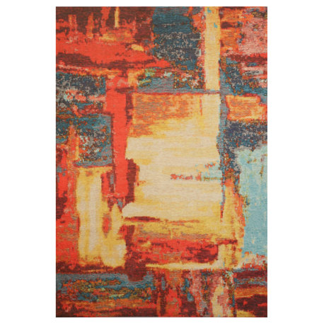 Red Distressed Bohemian Moderno Art Rug, 5' 3x7' 6