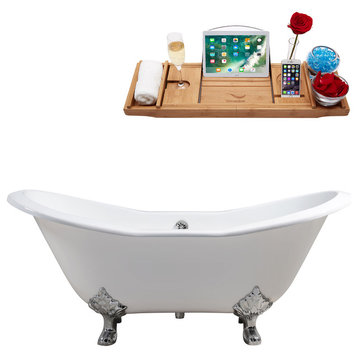 72" Cast Iron R5162CH-CH Soaking Clawfoot Tub and Tray With External Drain