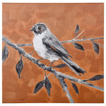 StyleCraft - Singing Solo III Hand Embellished Canvas Print 16"Wx16"H1"D - A charming painted artwork with a twee sensibility, Singing Solo I Hand Embellished Canvas Print by StyleCraft depicts a springtime scene with a songbird on a solid burnt orange background. This bird and its perch are hand embellished by a skilled artist to enhance the uniqueness of its brush strokes. This piece is made using a wrapped and stretched canvas without a frame for a gallery quality that can't be denied.